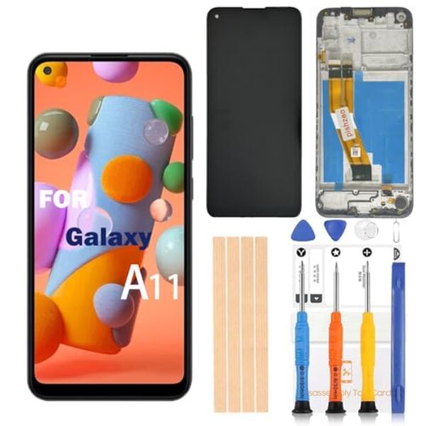 Pishzeo Digitalizador LCD OEM de 6,4 polegadas para substituição de tela Samsung Galaxy A11 SM-A115U, M115U, S115dl Touch Display, digitalizador Full HD com acessórios completos (Sreen com moldura