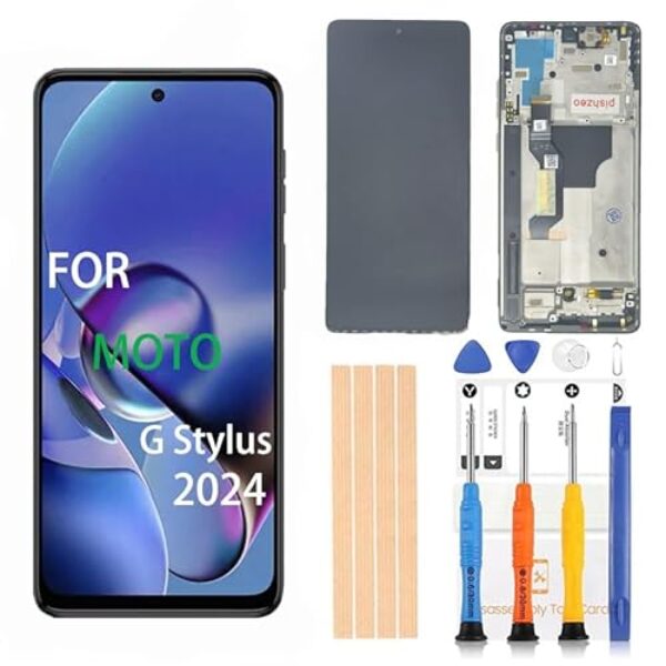 Pishzeo Digitalizador pOLED original de 6,7 polegadas para Motorola G Stylus 5G 2024 Tela de substituição XT2419-3 XT2419 LCD Touch Display, conjunto de digitalizador Full HD (com moldura Caramel