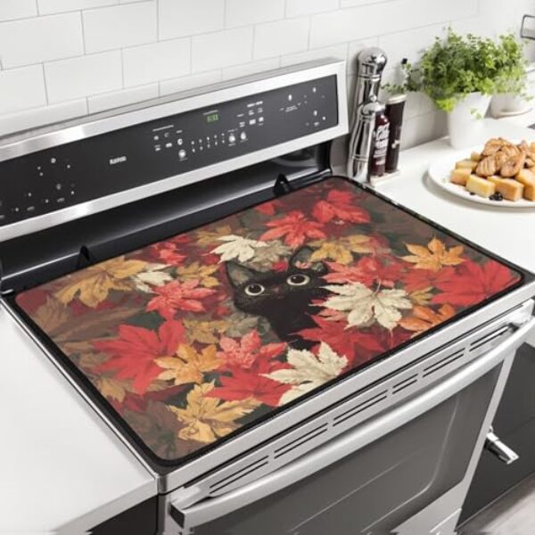 PJHEQOXE Capa para fogão elétrico de ação de graças, capa de fogão, folha de bordo, gato, vidro, fogão, protetor, multifuncional, para bancadas de cozinha e tampas de máquina de lavar