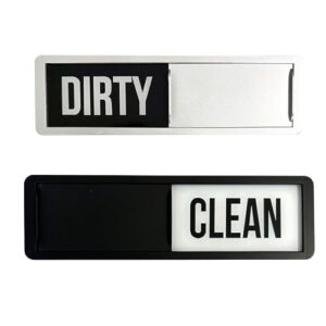 Placa de estado da máquina de lavar louça com indicador deslizante - Marcador magnético sujo/limpo em padrão de mármore preto branco prateado, ferramenta de organização de utensílios de cozinha para