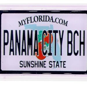 Placa de licença Panama City Beach Florida acrílico pequeno ímã de lembrança de colecionador 6 cm x 4,4 cm