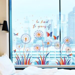 PLIGREAT 2 folhas de adesivos coloridos de janela de dente-de-leão, borboletas, adesivos de janela destacáveis e colados, decalques de aquarela para berçário, quarto, sala de aula, porta de vidro