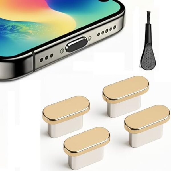 Plugue USB C, pacote com 4 plugues antipoeira tipo C, capa protetora de porta de carregamento para Galaxy S22/S21, iPhone 17/16/15/16 Max e outros dispositivos USB-C, acessório antiperda para celular