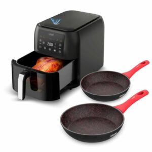 POLISHOP Fritadeira Elétrica Airfryer Max Space 8L e Panelas Ichef Home Sauté Grand e Sauté Petit Vermelha 20cm (110 Volts)
