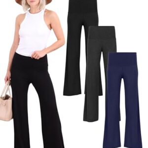 Popana Pacote com 3 calças Palazzo para mulheres, casuais, de verão, pernas largas, plus size, feitas nos EUA, Preto, carvão, azul marinho, G