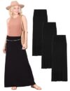Popana Pacote com 3 unidades, saia maxi longa, casual, conversível, vestido de verão plus size, feito nos EUA, Preto, preto, preto., G