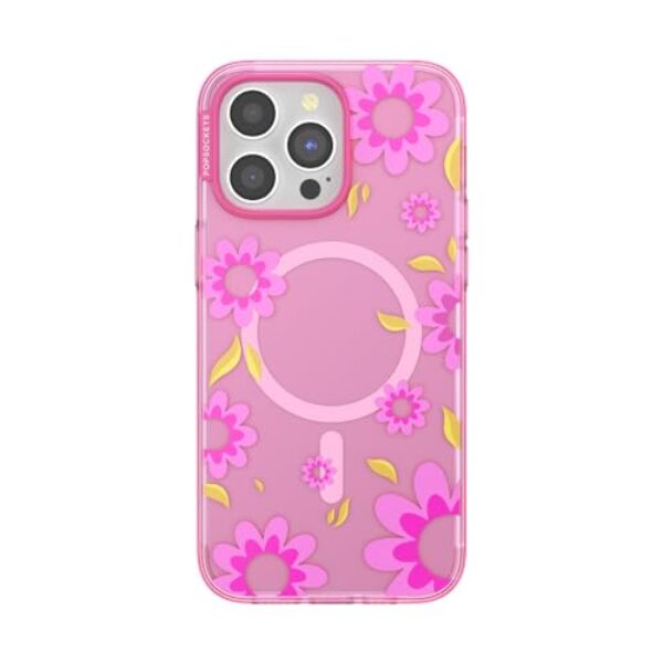PopSockets Capa para iPhone 15 Pro Max Grip compatível com MagSafe, capa de telefone para iPhone 15 Pro Max, compatível com carregamento sem fio, somente capa - relevo rosa