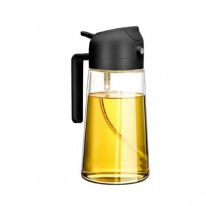 Porta Azeite Premium Spray Borrifador e Dosador de Vidro 500ml (2 em 1) - Controle de Óleo Saudável 3 Modos Sem Vazamentos Para Air Fryer e Salada (Preto ou Branco) (PRETO)