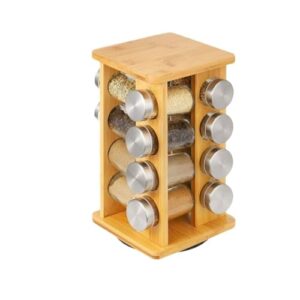 Porta Condimentos Giratório de Bambu, Kit Completo com 16 Potes- Organizador de Temperos
