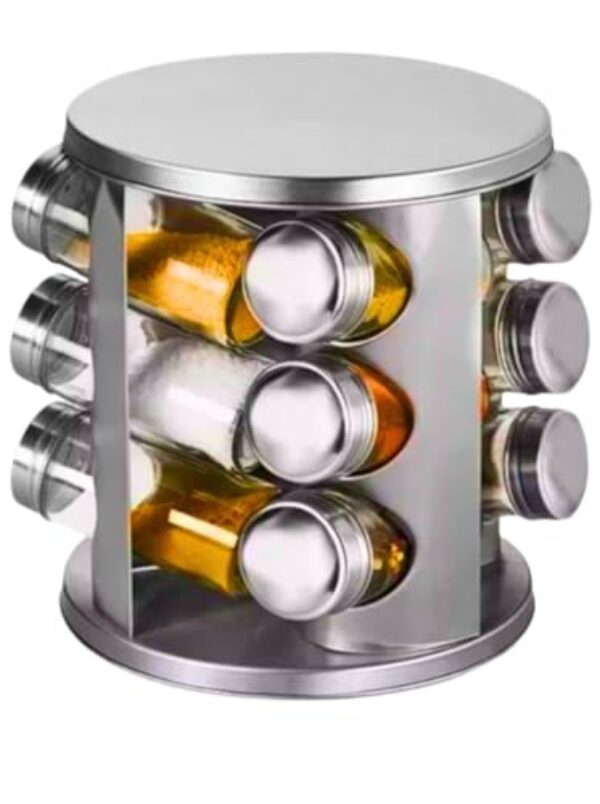 Porta Condimentos, Organizador Giratório com 12 Potes - Moderno e Funcional para Cozinha(Inox)