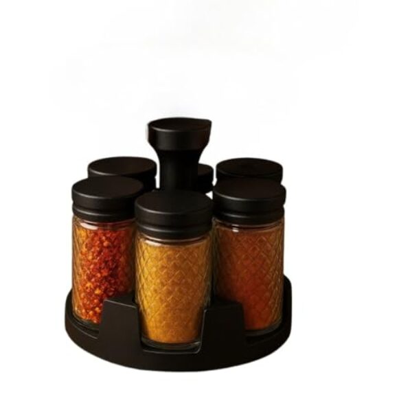 Porta Condimentos Profissional Giratório com Potes de Vidro e Tampa Dosadora - Organizador Rápido para Temperos(6 Potes Compacto)