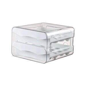 Porta Ovos com 2 Gavetas Empilháveis, Plástico Transparente, Capacidade 32 Unidades, Organizador para Geladeira, 22,5 x 21 x 14 cm, Branco