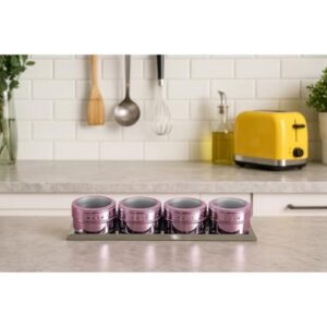 Porta Temperos Inox Magnético Com Ímã Kit Organizador de Condimentos Com Potes Para Cozinha Geladeira (Lilás)