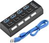 PORTS Hub USB 3.0 de Alta Velocidade, 4 Portas, Preto, com Botões Liga/Desliga Individuais, Suporte HD até 1TB, Cabo USB Incluído