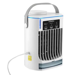 Portátil para ar-condicionado de mesa, ventilador de plugue silencioso USB de 3 velocidades, tanque de água de 500 ml, névoa de velocidade ajustável e carregamento tipo C, dormitório de quarto para