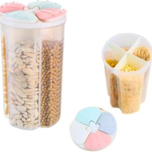 Pote Plástico de Armazenamento com 4 Divisórias, Recipiente Organizador Multiuso, Capacidade 2,8 Litros