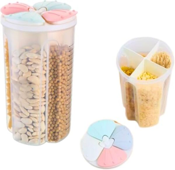 Pote Plástico de Armazenamento com 4 Divisórias, Recipiente Organizador Multiuso, Capacidade 2,8 Litros