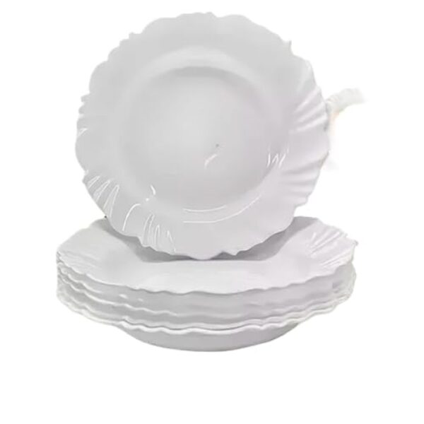 Prato de Sopa Kit 6 Pratos Fundo Vidro Opaline Pétala Branco Circular 23.5cm Temperado- Resistente a Risco