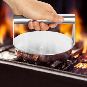 Prensa de hambúrguer Smash, prensa de hambúrguer antiaderente de aço inoxidável - Máquina de hambúrguer essencial para grelha plana - Ferramenta de cozinha redonda - 14 cm