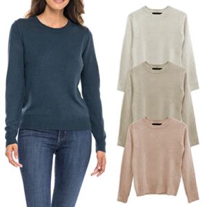 PROJECT BETTER PLACE Suéter feminino de malha de manga comprida leve com sensação de caxemira - vários pacotes, Pacote com 3 - Bolsa com cores sortidas, P