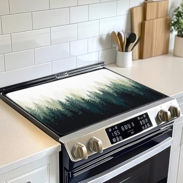 Protetor de tampa superior de fogão elétrico Foggy Forest, tapete de fogão de vidro plano superior, tapete de fogão de indução de forno resistente ao calor para tapetes de bancada de cerâmica tapete