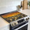 Protetor de tampa superior de fogão elétrico, margaridas em aquarela, flores, vidro, plano, fogão, tapete de indução de forno resistente ao calor para tapetes de bancada de cerâmica, tapete de secagem