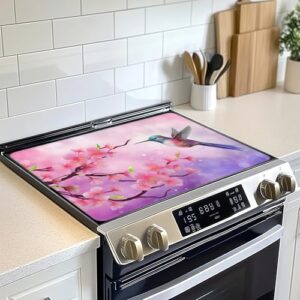 Protetor de tampa superior de fogão elétrico, tapete de fogão de vidro beija-flor de cerejeira, tapete de fogão de indução de forno resistente ao calor para tapetes de bancada de cerâmica tapete de
