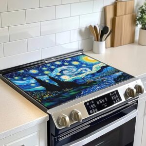 Protetor de tampa superior de fogão elétrico, tapete de fogão de vidro noturno estrelado Van Gogh, tapete de fogão de indução de forno resistente ao calor para tapetes de bancada de cerâmica tapete de