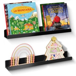 PruQuaiy Pacote com 2 prateleiras magnéticas para livros – Painel acrílico reutilizável para quadros brancos, salas de aula e casa, armazenamento sem adesivo com capacidade de 5 kg (preto)