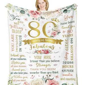 Pubrave Presentes de aniversário de 80 anos para mulheres/homens, cobertor 152 x 127 cm, presentes de 80 anos para mulheres/ela/avó, decorações de aniversário de 80 anos para mulheres