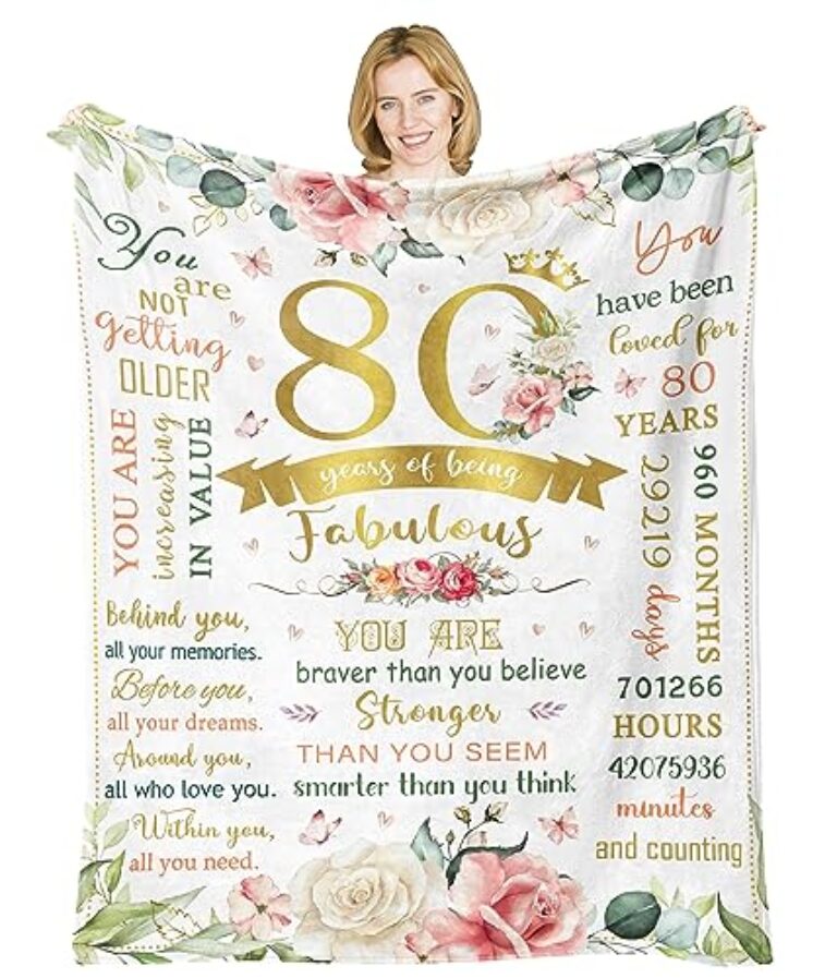 Pubrave Presentes de aniversário de 80 anos para mulheres/homens, cobertor 152 x 127 cm, presentes de 80 anos para mulheres/ela/avó, decorações de aniversário de 80 anos para mulheres