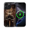 Punmada Capa para iPhone 16 Pro Max para MagSafe, capa brilhante rígida híbrida à prova de choque de silicone protetor de corpo inteiro para iPhone 16 Pro Max Leão e Guerreiro para Jesus Cristo padrão