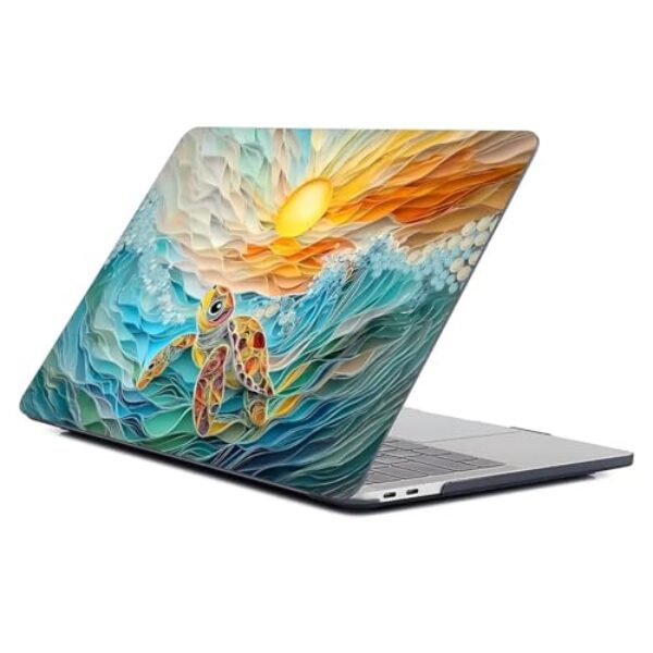 Punmada Capa preta para MacBook Pro de 13 polegadas, versão 2017/2019/2020/2021, modelo A1706/A1708/A1989/A2159/A2289/A2251/A2338, capa dura para laptop, estampa premium, 3D, oceano, tartaruga, sol
