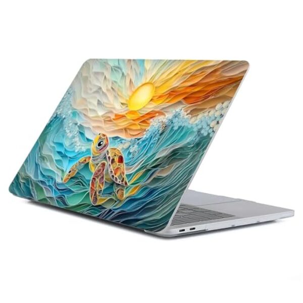 Punmada Capa transparente para MacBook Air 13 polegadas versão 2022 modelo A2681/A3240 M2 Chips, capa de computador transparente, padrão premium, capa dura para laptop, 3D, oceano, tartaruga, sol