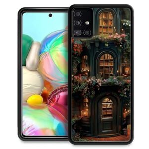 Punmada Compatível com Samsung Galaxy A71 5G Capa para celular Creative Acrylic Painel traseiro Silicone Proteção Grip especialmente projetada para Samsung Galaxy A71 5G Magic Bookstore Academy