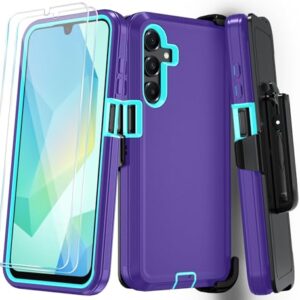 Qinmay Capa de telefone para Samsung Galaxy A17 5G, capa para Galaxy A16 5G com protetor de tela HD, capa de telefone resistente à prova de choque de 3 camadas para Galaxy A17 / A16, clipe de cinto