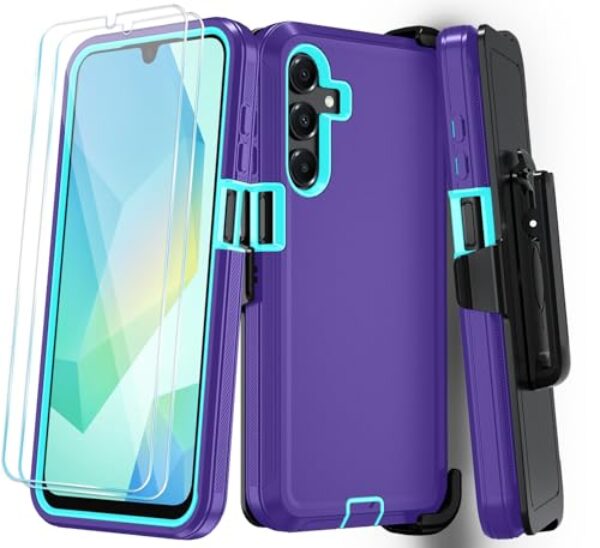 Qinmay Capa de telefone para Samsung Galaxy A17 5G, capa para Galaxy A16 5G com protetor de tela HD, capa de telefone resistente à prova de choque de 3 camadas para Galaxy A17 / A16, clipe de cinto