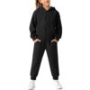 QTWW INC Conjunto de moletom esportivo para meninas e meninos, 2 peças, moletom com zíper e calça jogger para crianças, Preto, 12 Anos