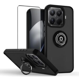 QUIETIP Capa para Xiaomi 15T Pro com protetor de tela, anel magnético fosco translúcido para montagem no carro, preto