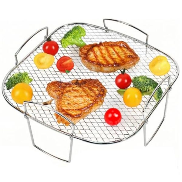 Rack de fritadeira a ar, acessório multifuncional de aço inoxidável 304, desidratador quadrado e rack de vapor, compatível com Cosori Gourmia e outras fritadeiras a ar