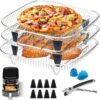 Rack de fritadeira a ar, pacote com 3 unidades empilháveis de aço inoxidável, desidratador, com 8 peças de cobertura para os pés, serve para acessórios de fritadeira a ar de 4,2 a 5,8 litros
