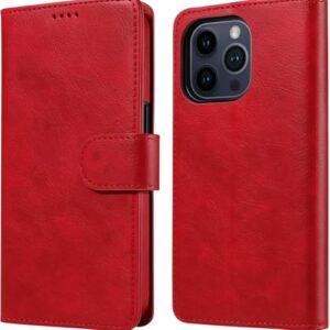 RadEnergy Capa flip de couro antiradiação EMF para iPhone, capa carteira de couro genuíno com suporte para cartão e função de suporte vermelha