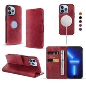 RadEnergy Capa flip de couro antiradiação EMF para iPhone, capa carteira de couro genuíno com suporte para cartão e função de suporte vermelha