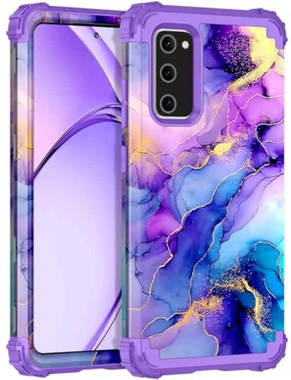 Rancase Capa para Galaxy S20 FE 5G, proteção resistente à prova de choque de três camadas de plástico rígido + capa protetora de borracha de silicone macio para Samsung Galaxy S20 FE 5G, mármore azul