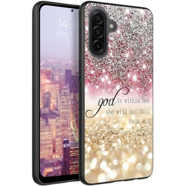 RAUEDWDJS Capa de TPU macio para Samsung Galaxy A17 5G, ajuste fino, antiarranhões, antiderrapante, absorção de choque, capa protetora para Samsung A17 de 6,7 polegadas 2025 - Rosa Glitter Psalm 46:5