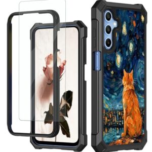 RAUEDWDJS Capa para Samsung Galaxy A16 5G com protetor de tela temperada, PC rígido resistente e TPU macio à prova de choque, capa protetora para celular para Samsung Galaxy A16 5G 2024, gato celeste