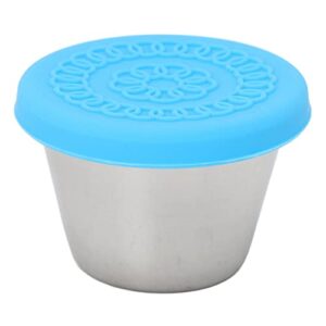 Recipiente de aço inoxidável pequeno, copo portátil à prova de vazamento para molhos de salada, óleos essenciais, 70ml, seguro para máquina de lavar louça (Tampa Azul)