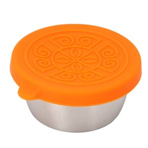Recipientes de condimentos de aço inoxidável 50ml à prova de vazamento portátil pequeno copo de molho com tampa para uso em salão de beleza e cozinha (Tampa Laranja e Copo em Aço Inox 304)