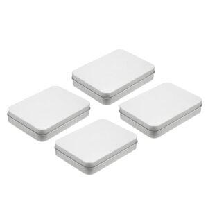 Recipientes de lata de metal, 4 peças, 12 x 9 x 2 cm, mini caixa de lata retangular de metal portátil com dobradiça vazia com tampa para lata de doces, cartão de presente
