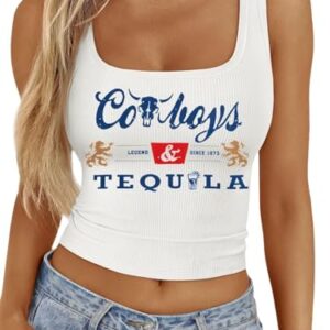 Regatas femininas Western Cowgirl: camiseta cropped country com estampa caubói camiseta sem mangas Y2K, Branco 0, XXG